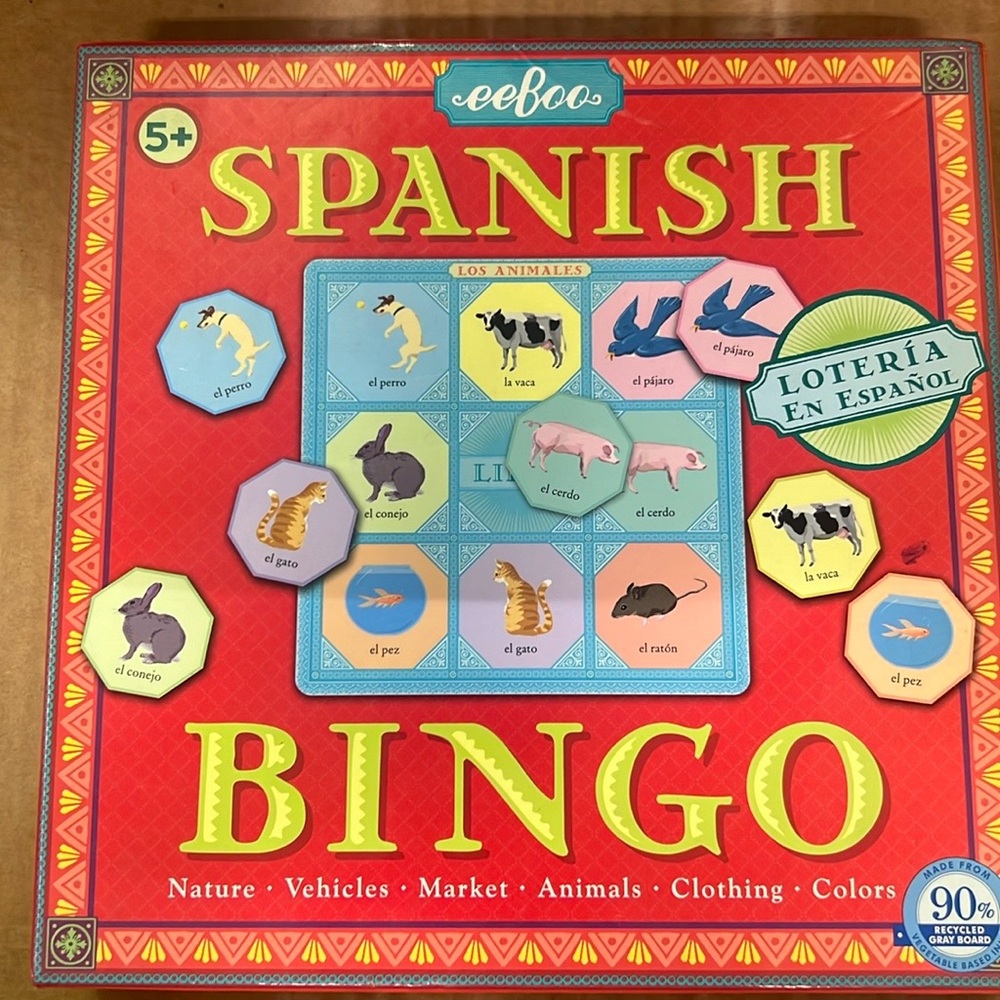New eeBoo Spanish Bingo Game For Kids Ages 5 and Up Vocabulary